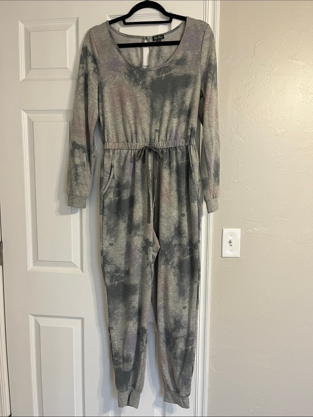Lily Rose Gray Tie-Dye Jumpsuit with Pink Accents